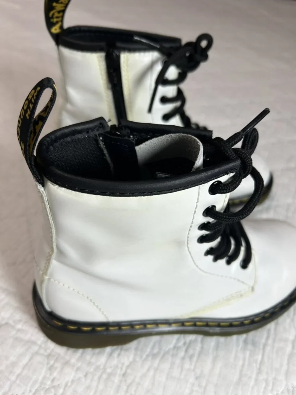 Dr. Martens Boots Youth Size 2 White Leather Lace Up Side Zip